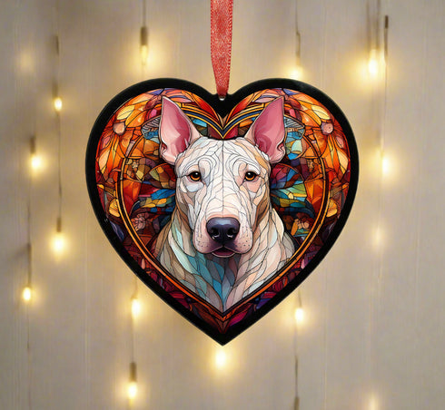 English Bull Terrier Stained Glass Effect Heart Suncatcher